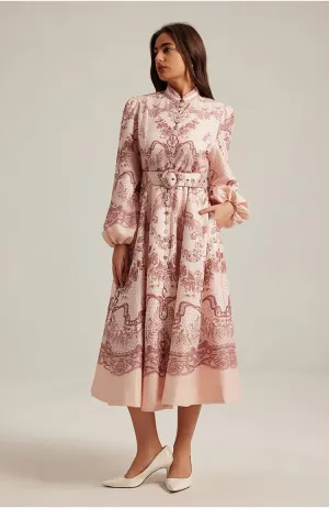 2025 Real Retro French Court Long Sleeve Dress with Classic Print