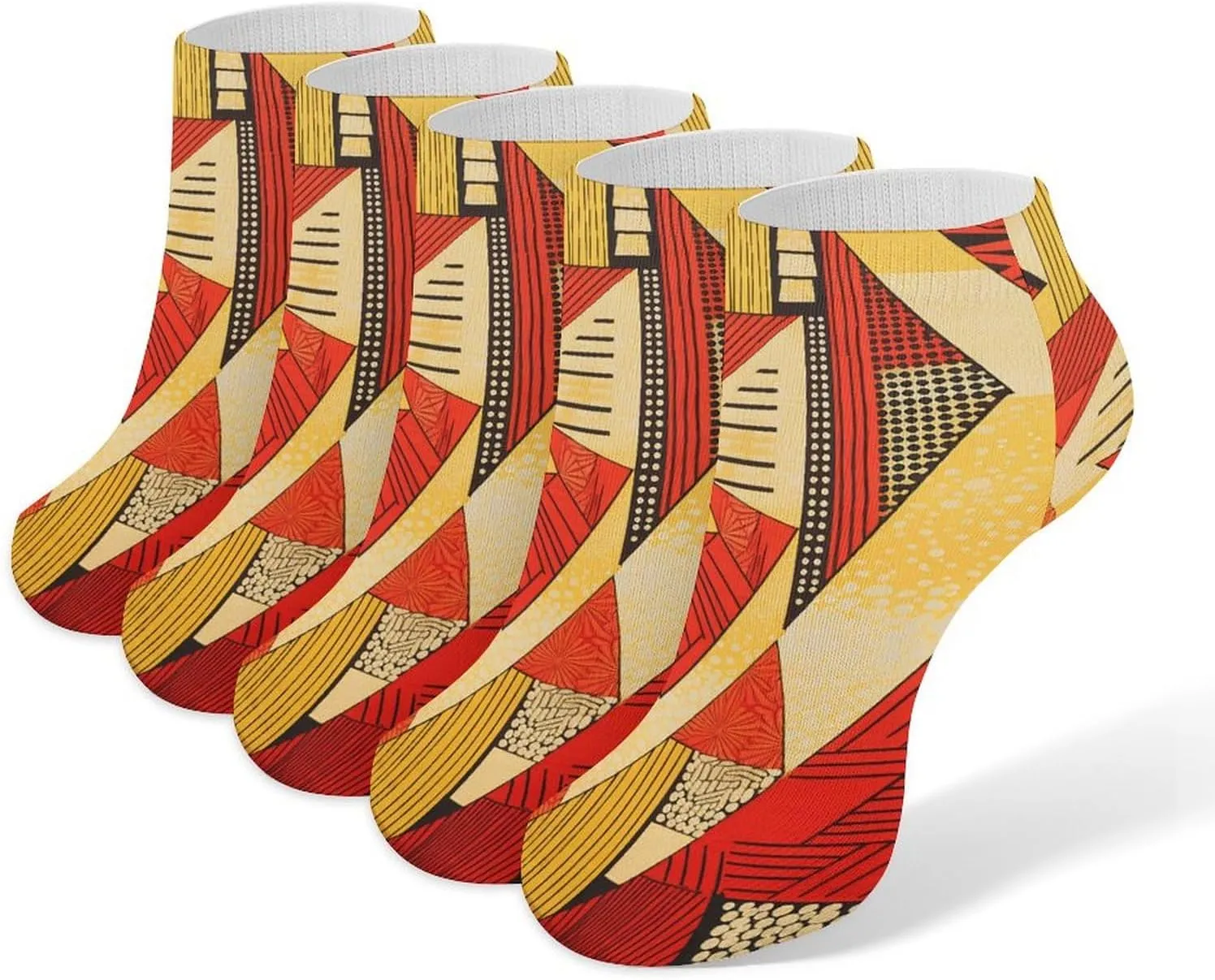 African Style Prints Ankle Socks for Men & Women, 5 Pairs Breathable Soft Low Cut Socks, Stretch Sweat Wicking Sox