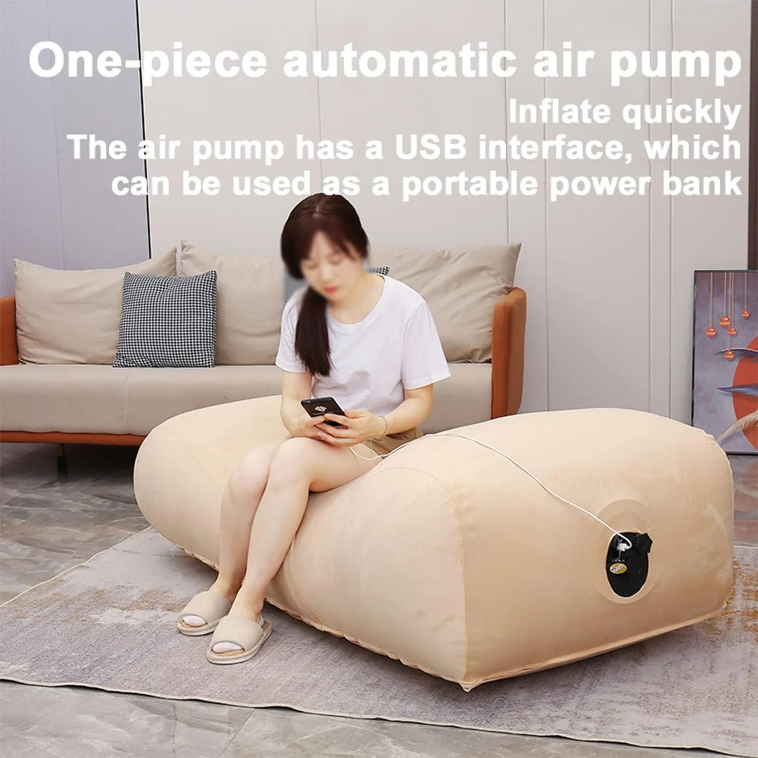 Automatic Inflatable Lounger Air Sofa Inflatable Chair for Adults Waterproof & Anti-Air Leaking, Hammock Air Chair for Outdoor Camping Beach Traveling,Navy blue