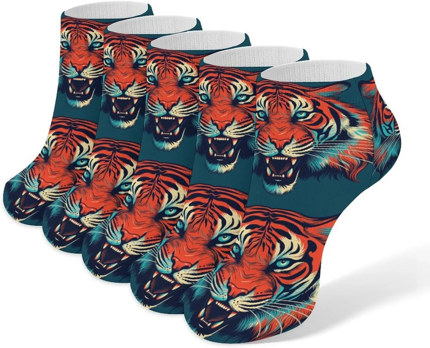 Big Red Tiger Ankle Socks for Men & Women, 5 Pairs Breathable Soft Low Cut Socks, Stretch Sweat Wicking Sox