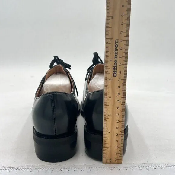 Black Leather Classic Lace up Oxford Low Heel Round Toe Casual Dress Pump Shoes