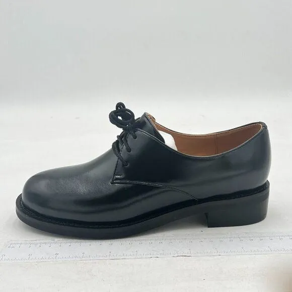 Black Leather Classic Lace up Oxford Low Heel Round Toe Casual Dress Pump Shoes