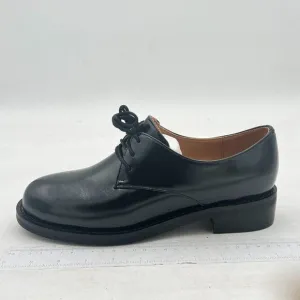 Black Leather Classic Lace up Oxford Low Heel Round Toe Casual Dress Pump Shoes