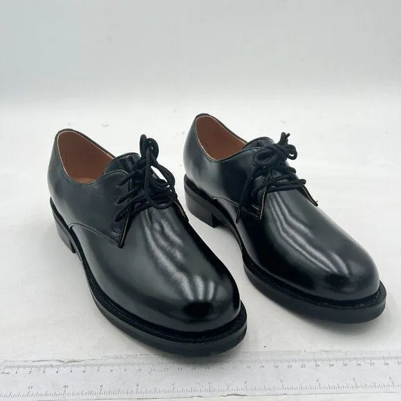 Black Leather Classic Lace up Oxford Low Heel Round Toe Casual Dress Pump Shoes