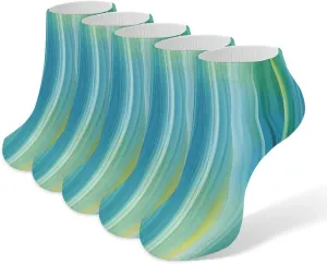 Blue And Green Ankle Socks for Men & Women, 5 Pairs Breathable Soft Low Cut Socks, Stretch Sweat Wicking Sox