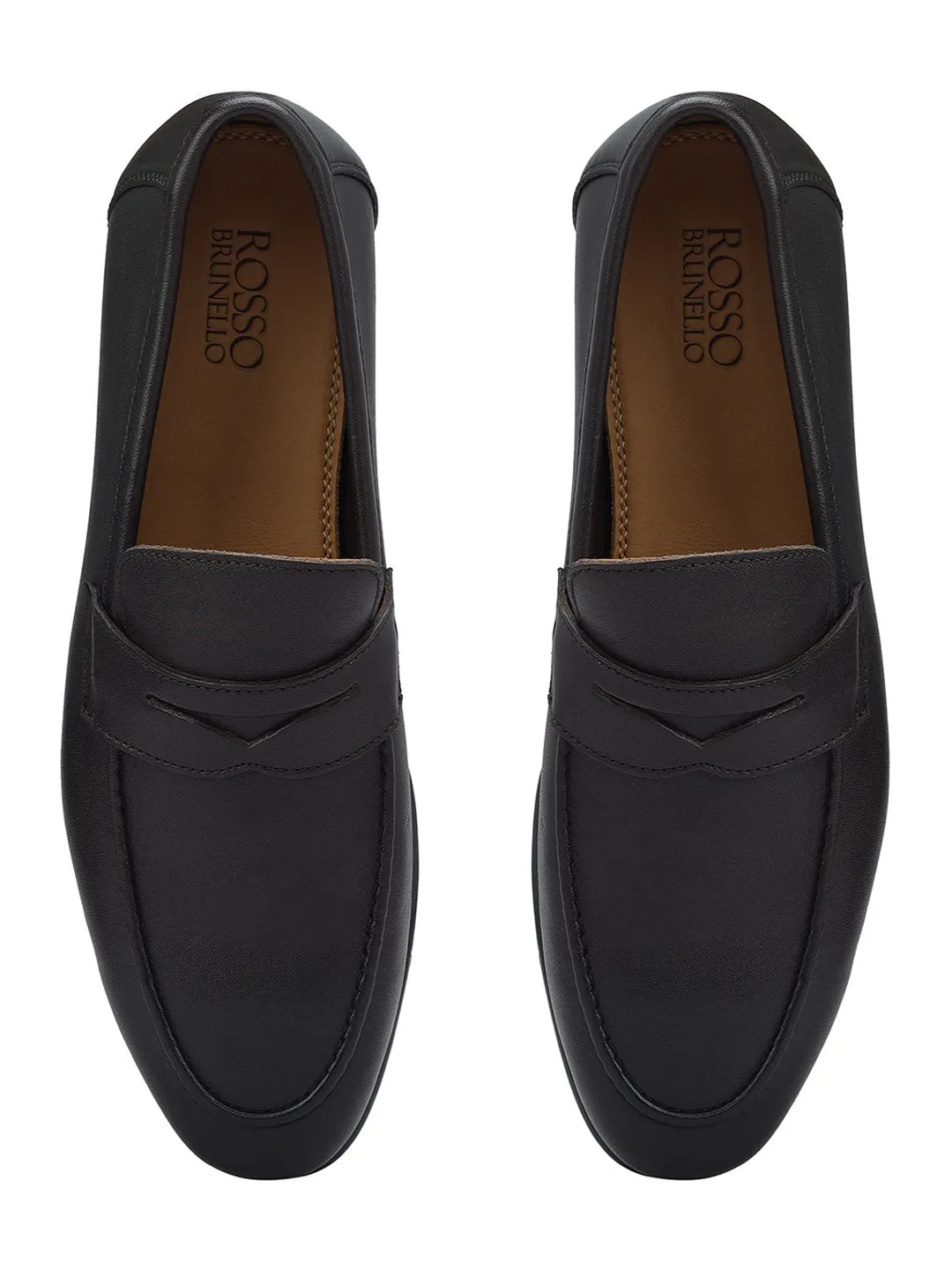 Brown Plain Leather Loafers