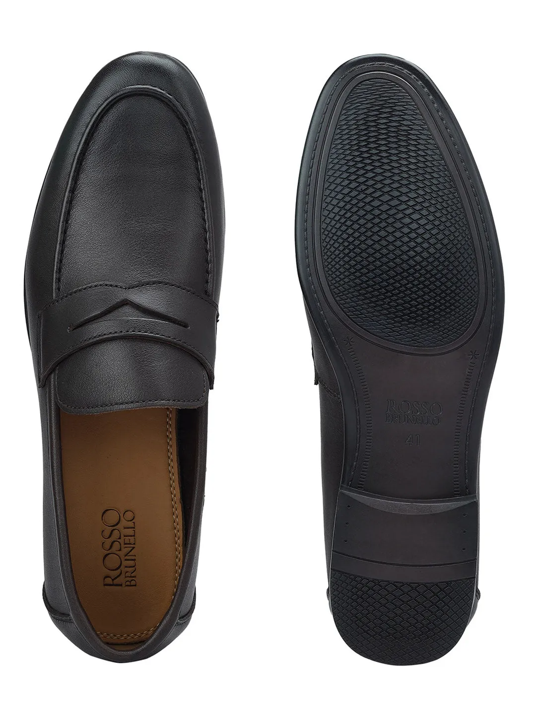 Brown Plain Leather Loafers
