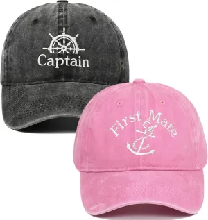 Captain Hat & First Mate ，Boat Captains Hat Embroidered Matching Caps ，Boat Accessories ，Boating Gifts