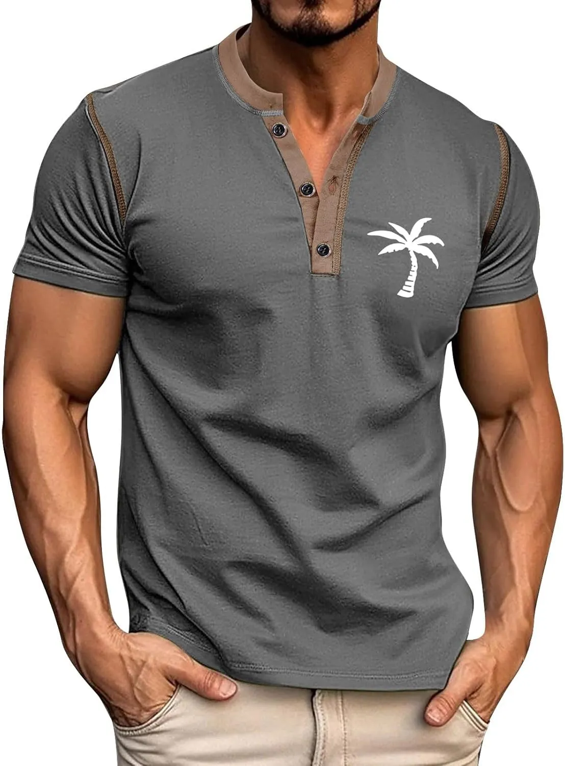 Casual Henley Shirts for Men Classic Button Cotton Short Sleeve Graphic T-Shirt Summer Basic Lightweight Sports Tees