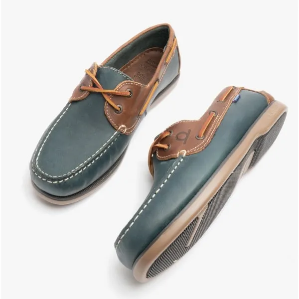 Chatham WHITSTABLE Mens Leather Boat Shoes Navy/Tan