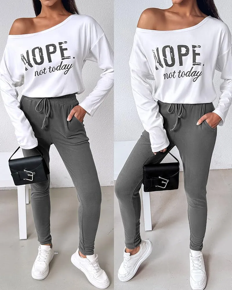 CHICME Women Tracksuit Fall 2 piece Outfits Long Sleeve Crewneck Pullover Tops and Pants Set