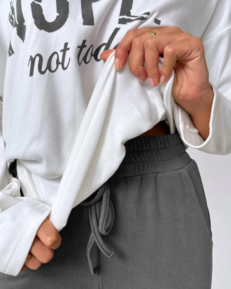 CHICME Women Tracksuit Fall 2 piece Outfits Long Sleeve Crewneck Pullover Tops and Pants Set