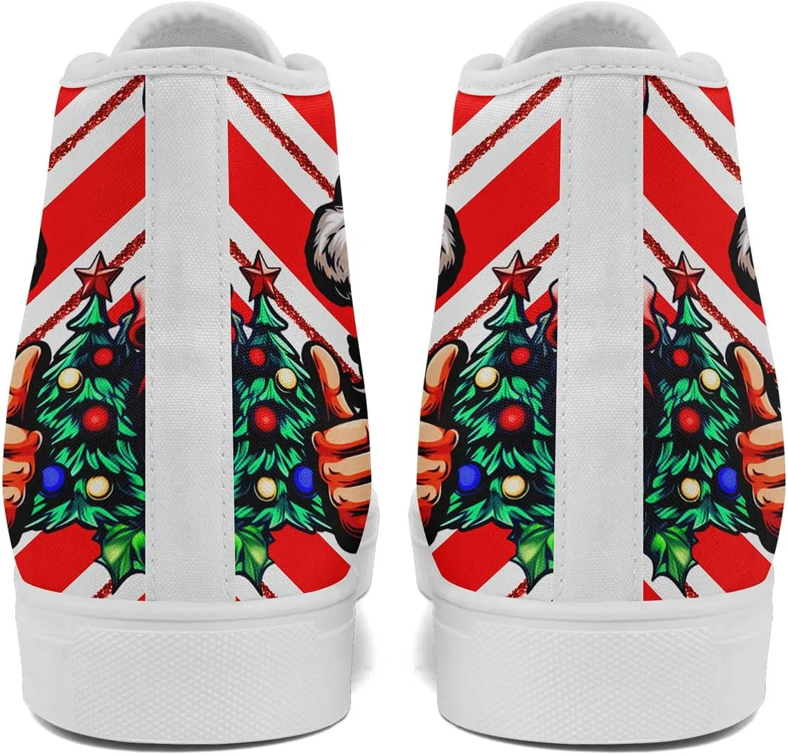 Christmas High-Top Sneakers for Womens Girls,Holiday-Themed Canvas Shoes Comfortable Casul high Tops,Xmas Gift