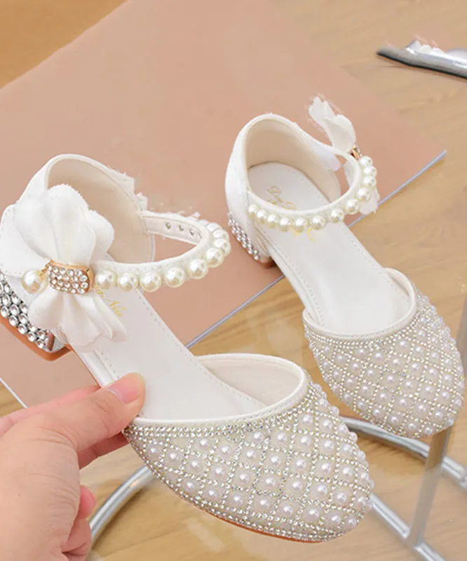 Classy White Pearl Zircon Buckle Strap Kids Sandals