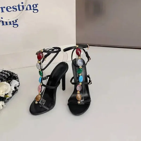 Colorful Buckle Sandals for Fashionable Elegance Stiletto Style