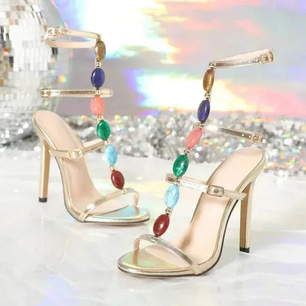 Colorful Buckle Sandals for Fashionable Elegance Stiletto Style