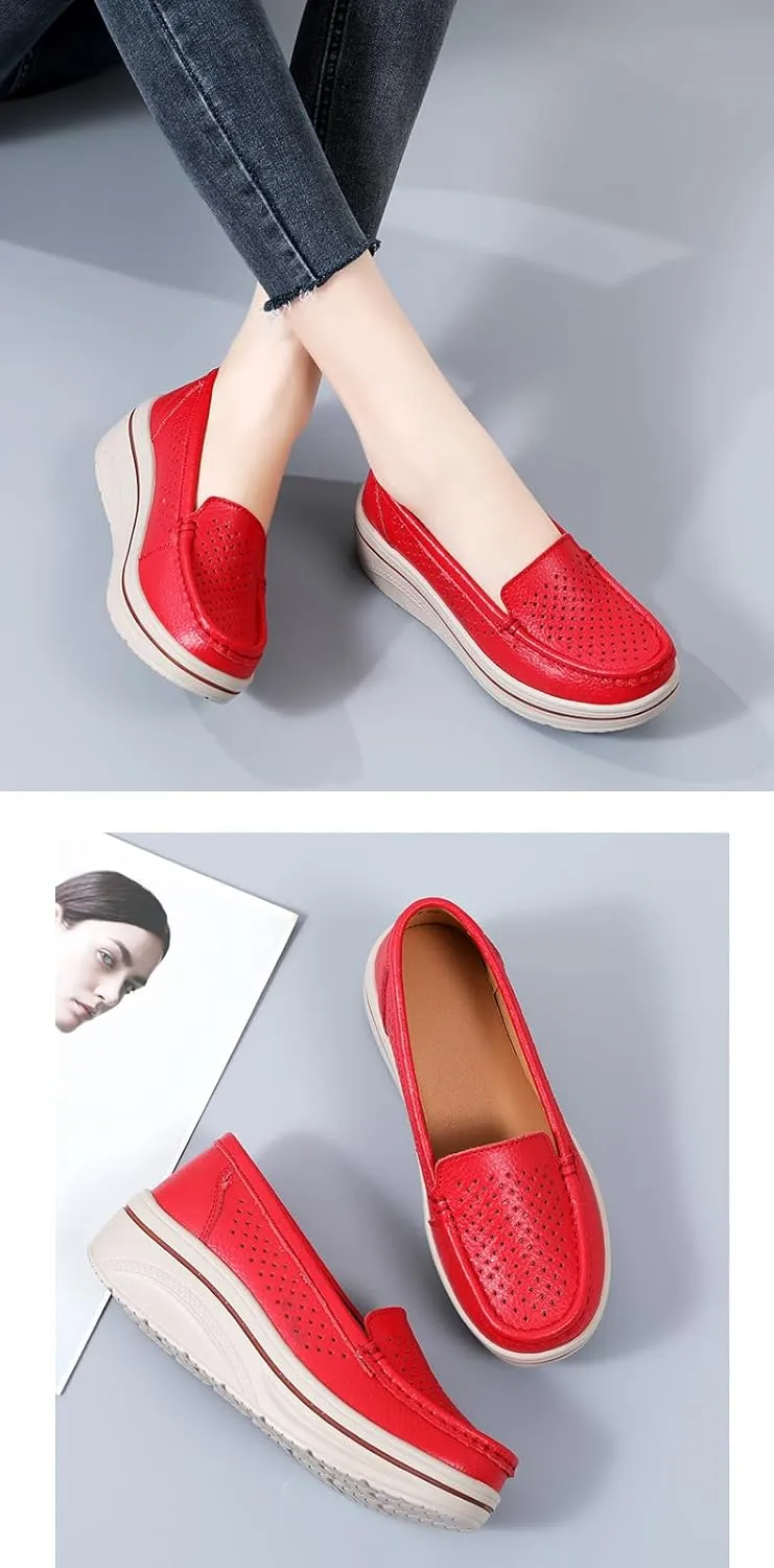 Comfortable Women's Platform Loafers - Closed Toe Slip On Shoes for Casual Style