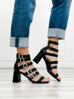 Corkys Buckle Down Block Heel Sandals in Black