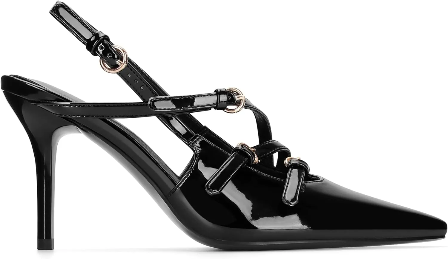 CORNMOOD Slingback Kitten Heels for Women Pointed Toe Stiletto Low Heels with Buckle Strap Heeled Pumps Sandals
