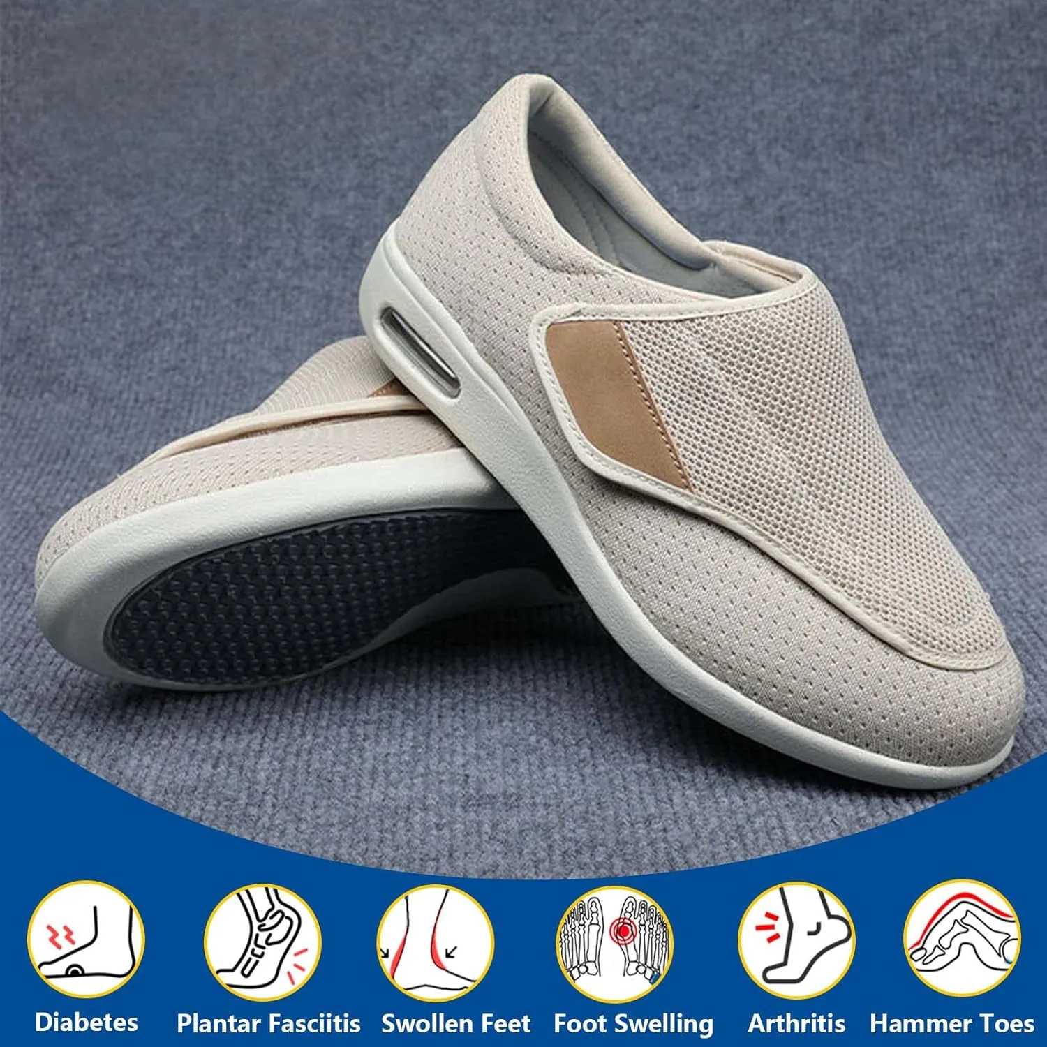 Diabetic Shoes Width Shoe for Elderly Women,Women's Walking Shoes with Arch Support, Diabetic Shoes Adjustable Closure Men 7/Women 8