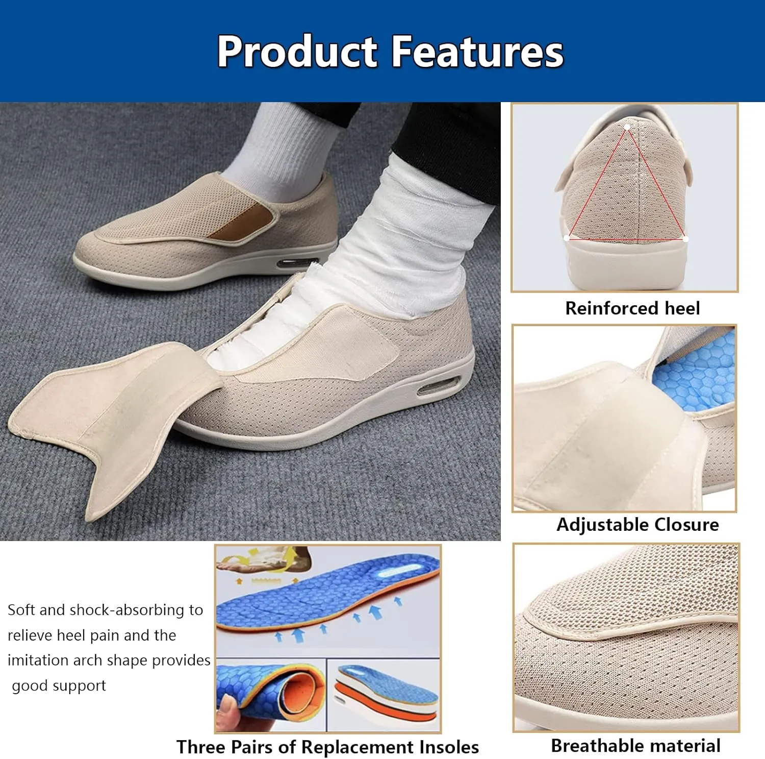 Diabetic Shoes Width Shoe for Elderly Women,Women's Walking Shoes with Arch Support, Diabetic Shoes Adjustable Closure Men 7/Women 8