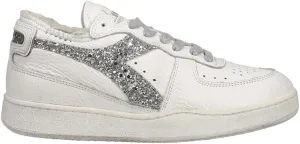 Diadora Womens Mi Basket Row Cut Andromeda Glitter Lace Up Sneakers Shoes Casual - White