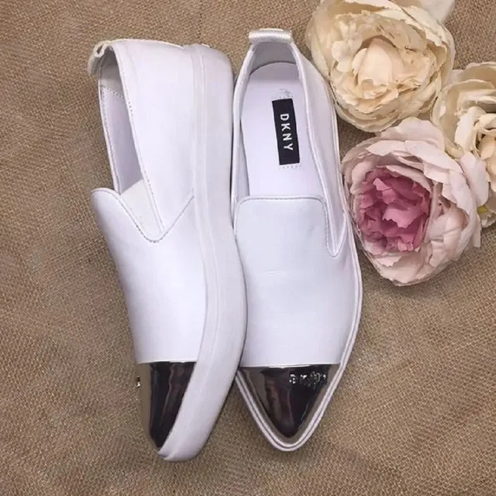 DKNY  White Silver Tipped Slip Ons 6M