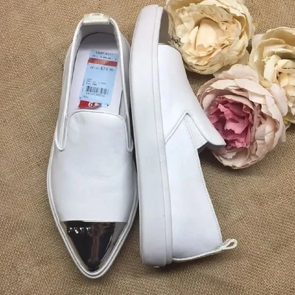 DKNY  White Silver Tipped Slip Ons 6M