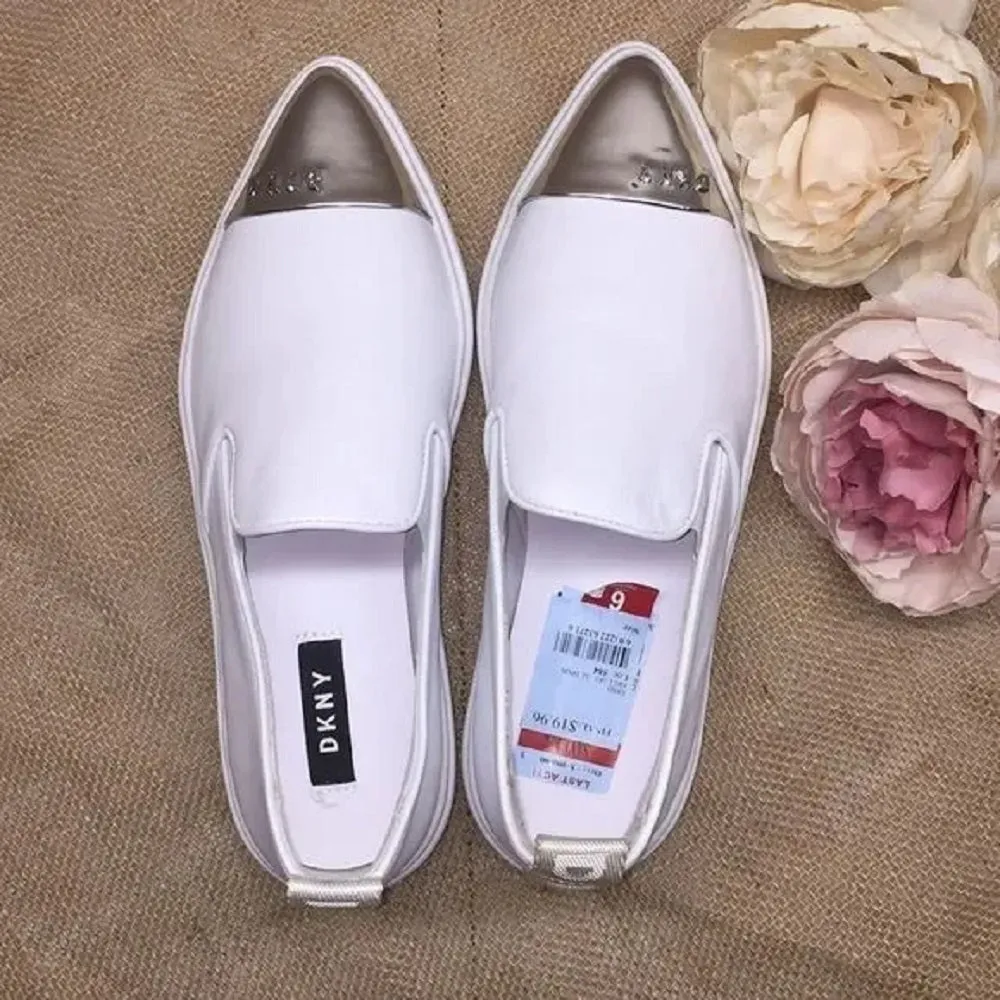 DKNY  White Silver Tipped Slip Ons 6M
