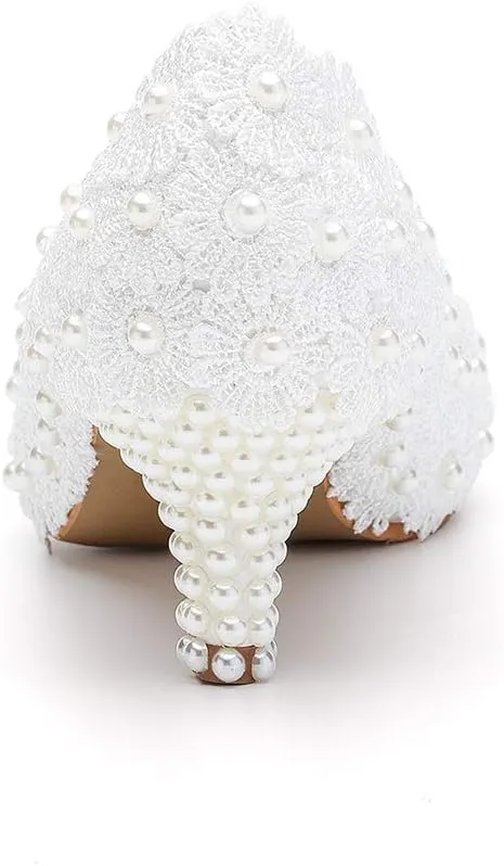 Dressfirst Women's Bridal Stiletto Heel Closed Toe Pumps with Imitation Pearl Applique,1.97"…