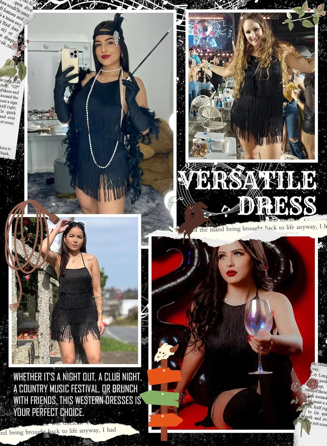 Ella Lust Sexy Backless Fringe Dress Jumpsuit - Western Country Concert Cowgirl Outfit for Women Nashville Tassel Romper