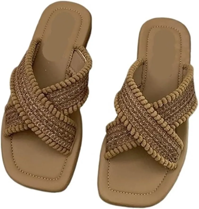 Ethnic style sandals and slippers 2024 summer retro woven cross flat slippers