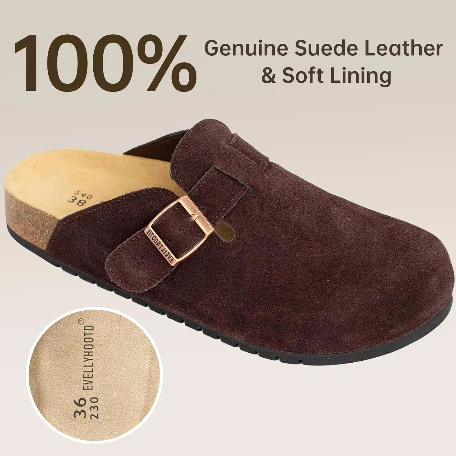 EVELLYHOOTD Clogs for Women Men Comfortable Suede Clogs Leather Mules Cork Footbed Sandals with Arch Support(with Socks)