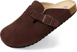 EVELLYHOOTD Clogs for Women Men Comfortable Suede Clogs Leather Mules Cork Footbed Sandals with Arch Support(with Socks)