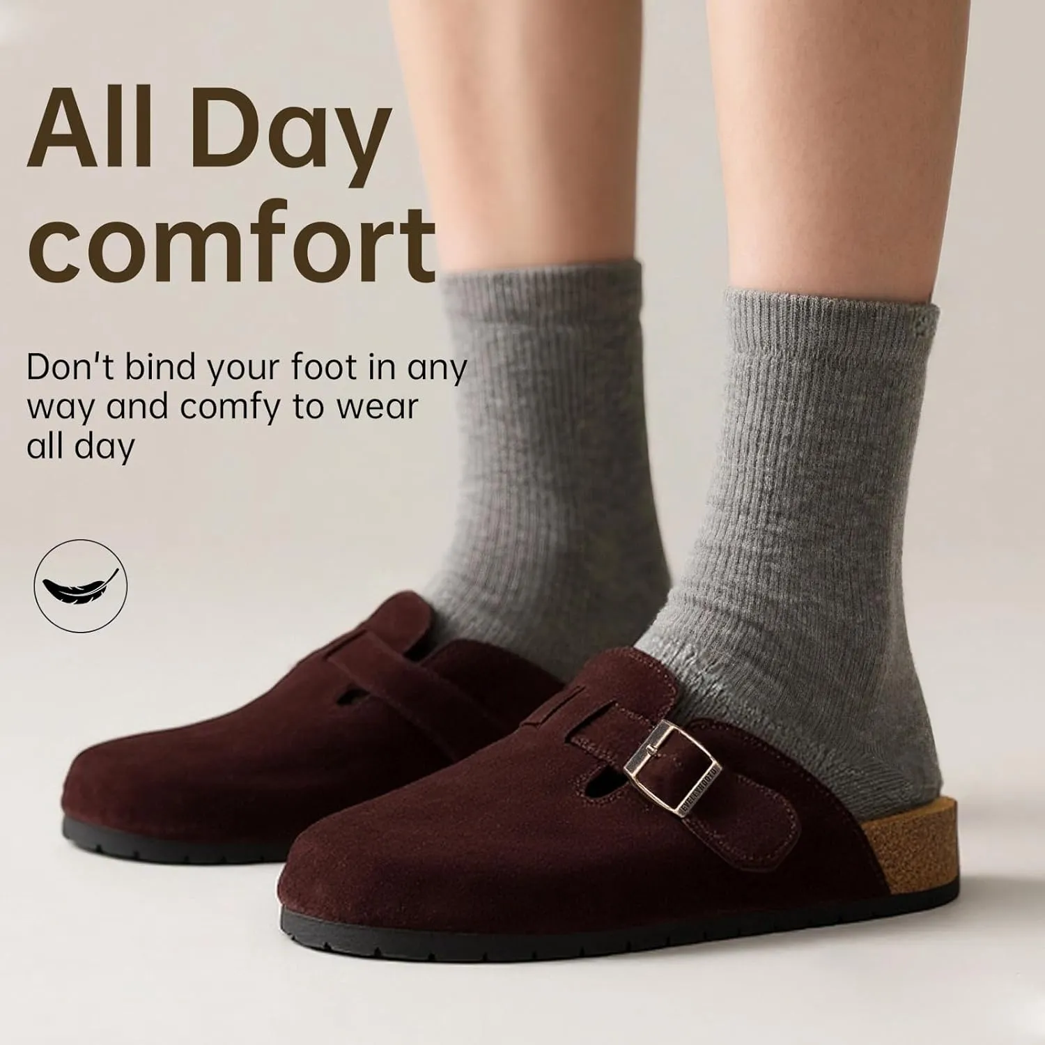 EVELLYHOOTD Clogs for Women Men Comfortable Suede Clogs Leather Mules Cork Footbed Sandals with Arch Support(with Socks)