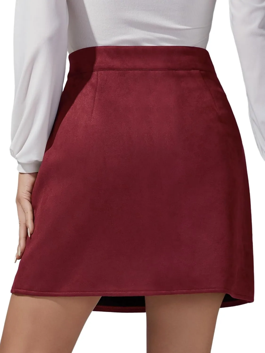 Ezcosplay Women Faux Suede Mini Skirt with Slit High Waisted Button Front A-Line Bodycon Short Skirts