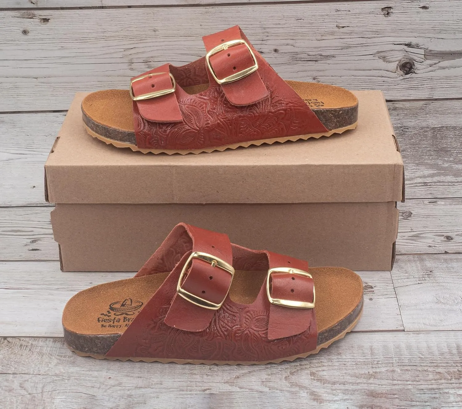 Fiesta Brands Mexican Huaraches Sandals for Women, 2 Strap Buckle, Adjustable, Arch Support, Non-Slip Rubber Sole
