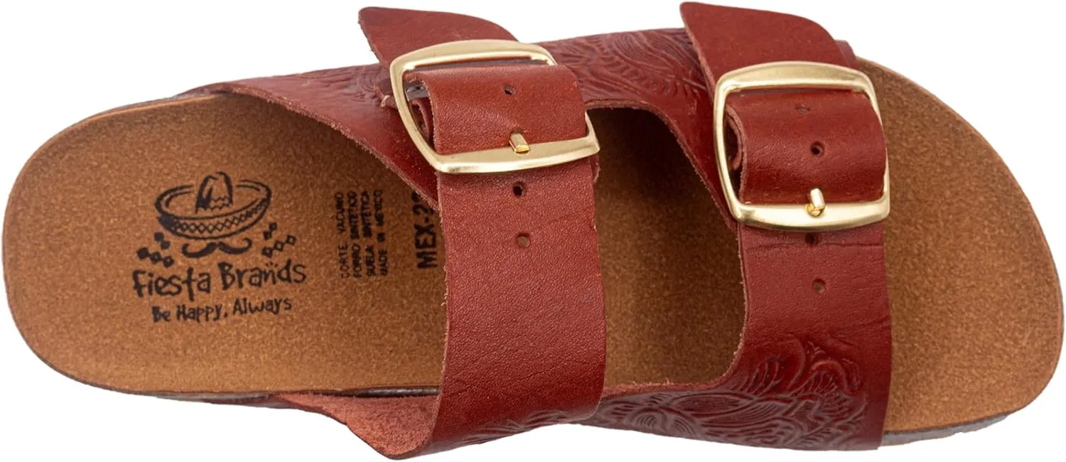 Fiesta Brands Mexican Huaraches Sandals for Women, 2 Strap Buckle, Adjustable, Arch Support, Non-Slip Rubber Sole