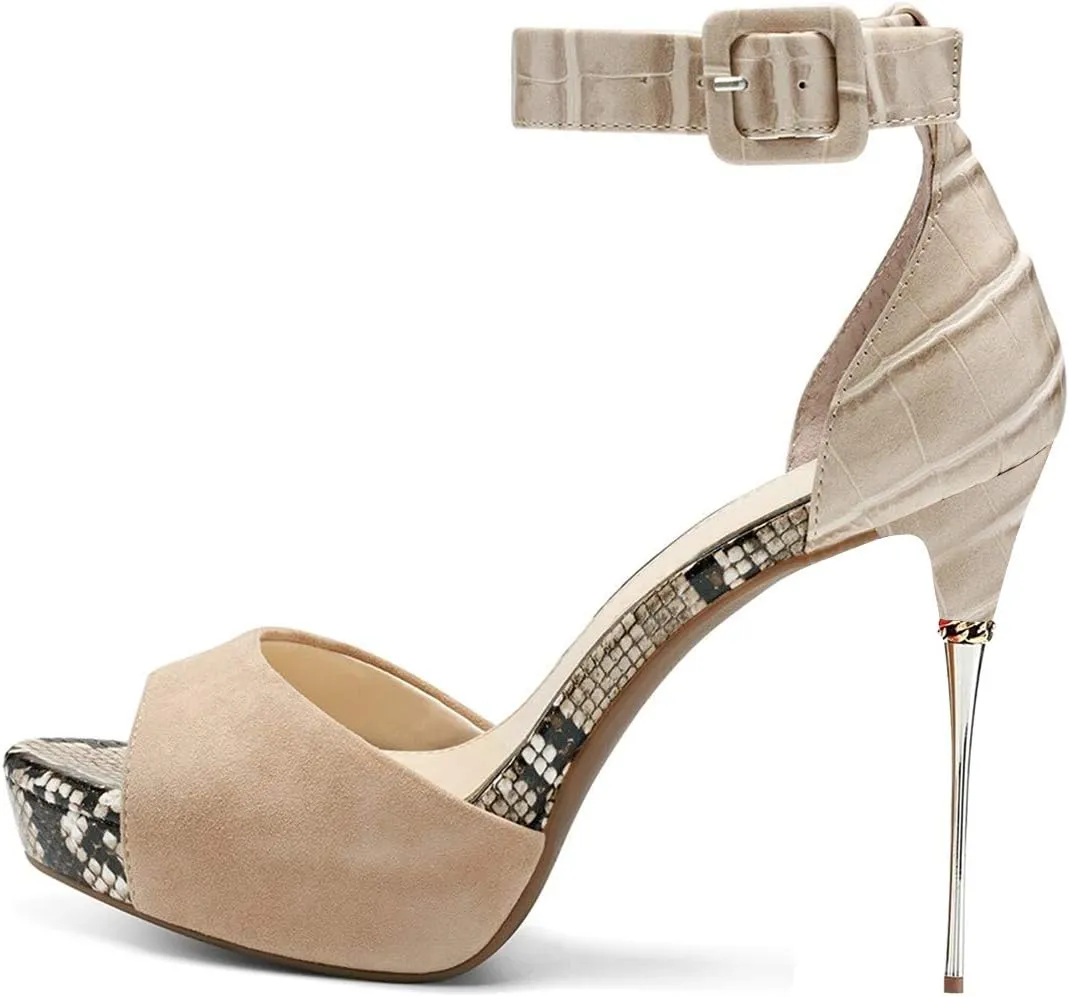 FOWT Women Business Sandals Comfy Platform Ankle Strap High Stiletto Heels Peep Toe Classic Buckle Up Shoes Size 4-15 M US