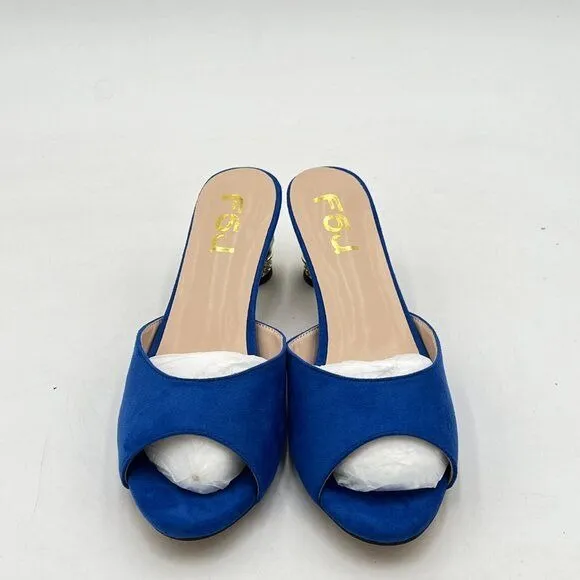 FSJ Women Comfort Low Heel Sandals Mules Peep Toe Slide Slip On Crystal Summer W