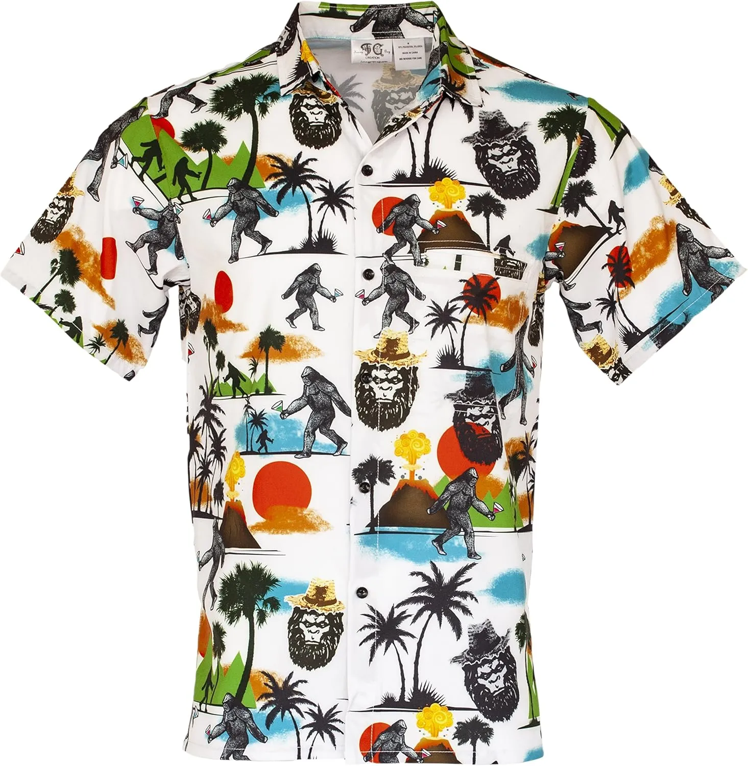 Funny Guy Mugs Mens Hawaiian Print Button Down Short Sleeve Shirt