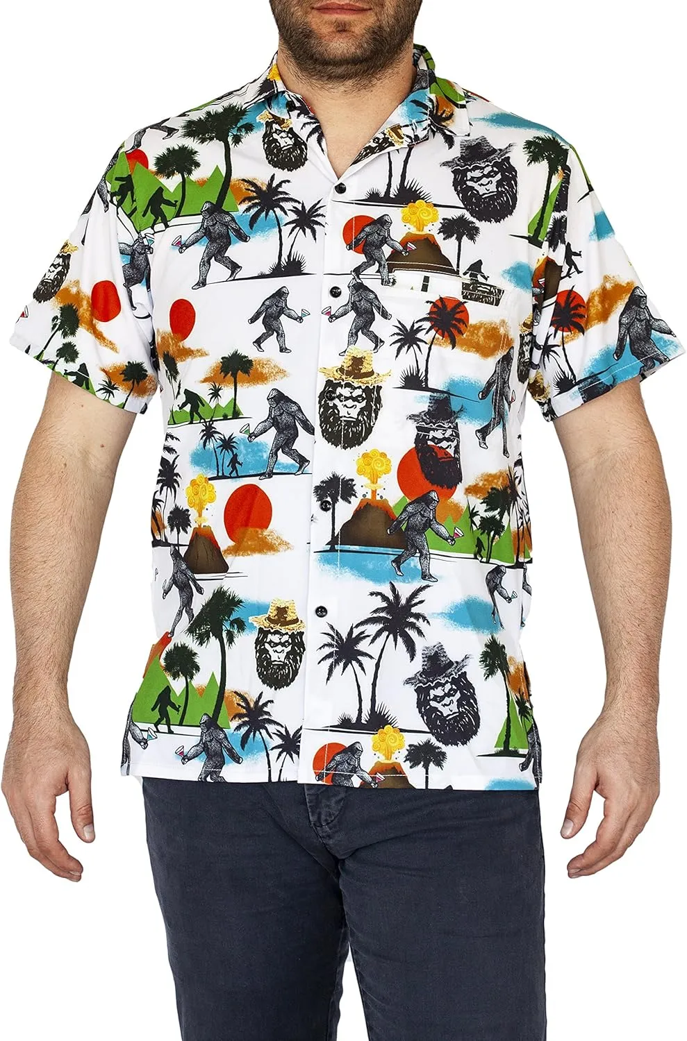 Funny Guy Mugs Mens Hawaiian Print Button Down Short Sleeve Shirt