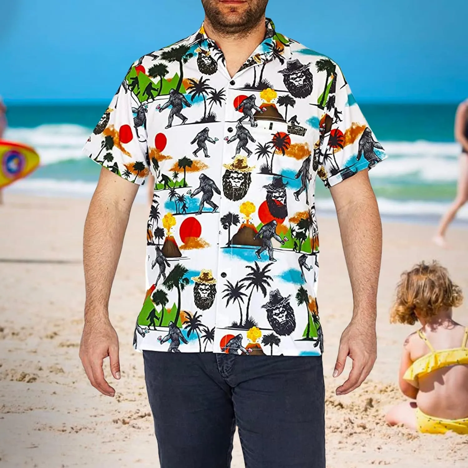 Funny Guy Mugs Mens Hawaiian Print Button Down Short Sleeve Shirt