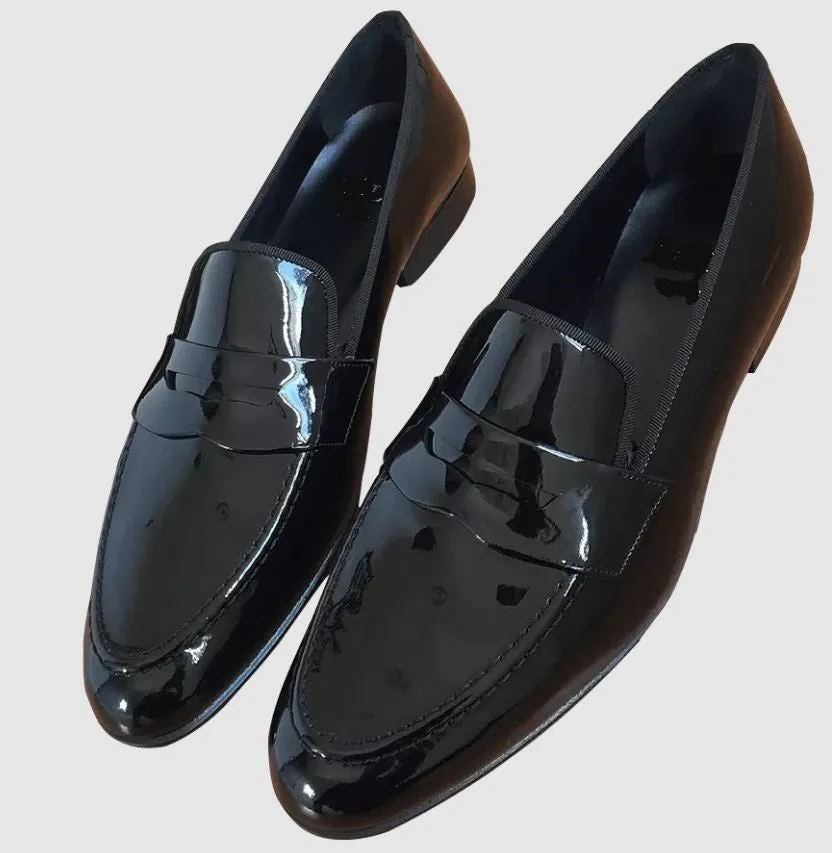 Handmade Black Patent Leather Loafers for Men