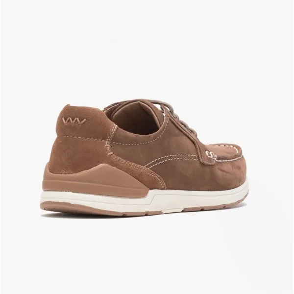 Hush Puppies FLYNN Mens Leather Boat Shoes Brown