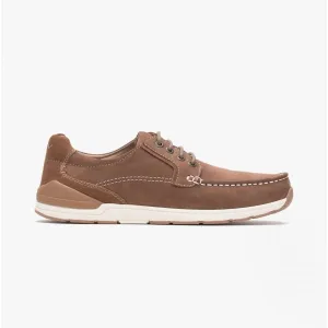 Hush Puppies FLYNN Mens Leather Boat Shoes Brown