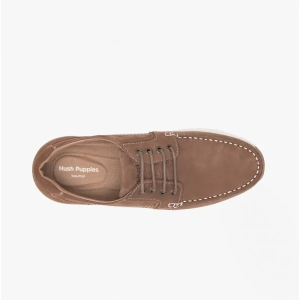 Hush Puppies FLYNN Mens Leather Boat Shoes Brown