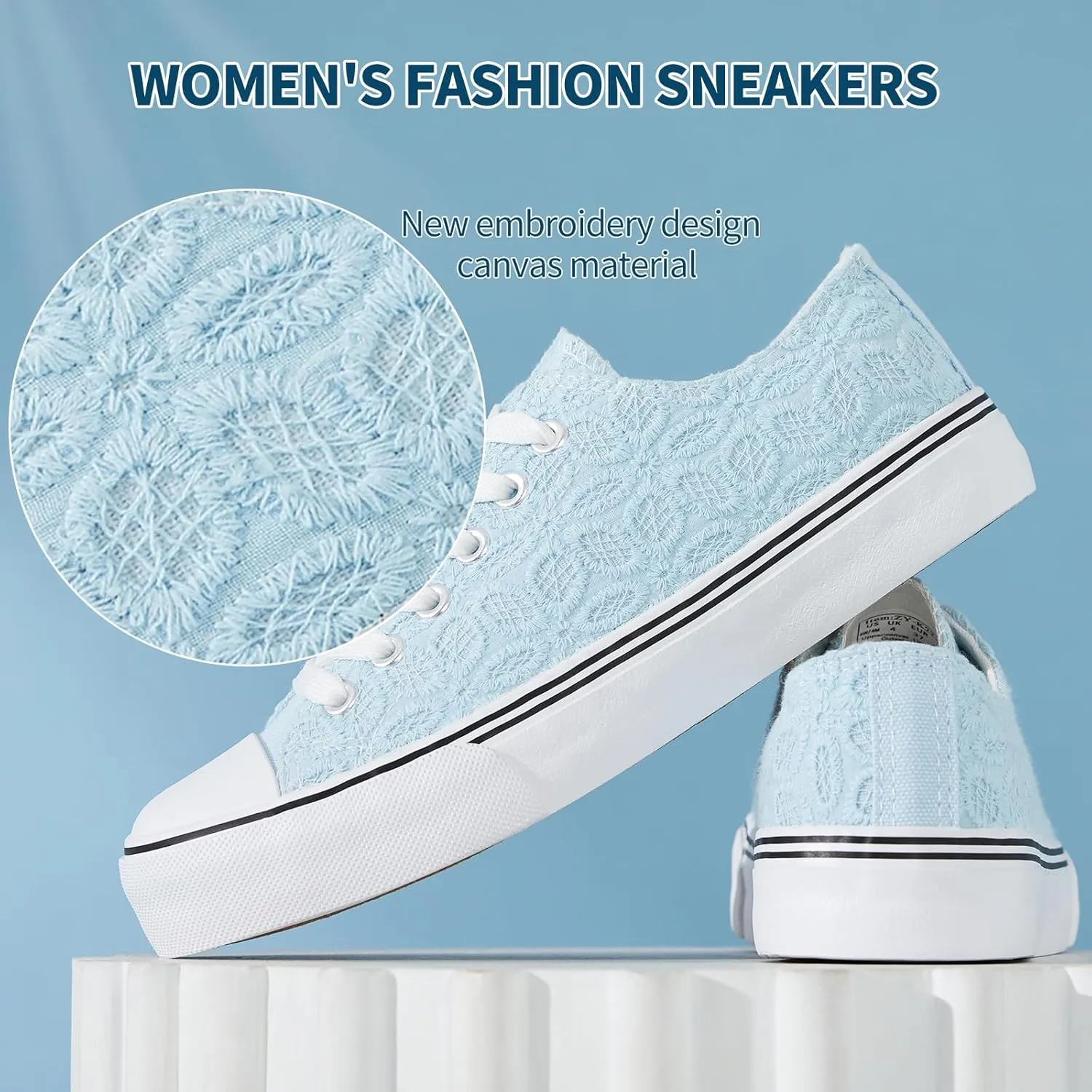 HYPOCRUTE Womens White Tennis Shoes Embroidered Flower Low Top Women Canvas Shoes Women’s Fashion Sneakers