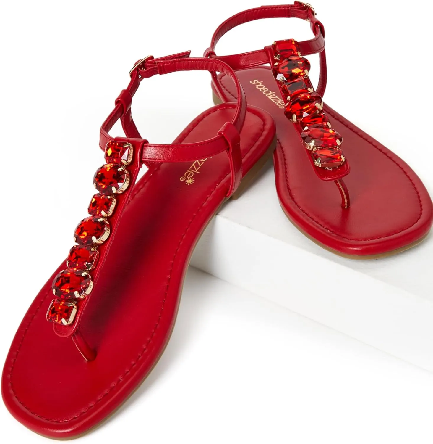 JustFab Women's Rhinestone Flat Rhinestone Sandals Flip Flop T-Strap Thong Flat for Summers