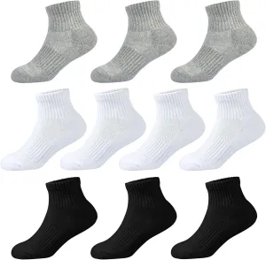 Kids Ankle Socks Boys Cushioned Athletic Short Socks Girls Cotton Quarter Socks Children Youth Women 10 Pairs